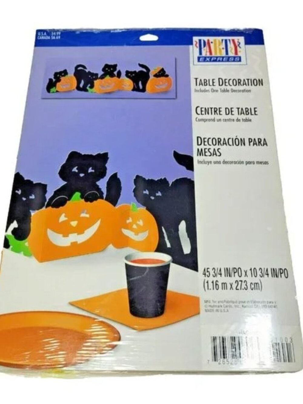 Vintage NWT 46"x11" Hallmark Halloween Table Decor Black Cat Pumpkin Die Cut